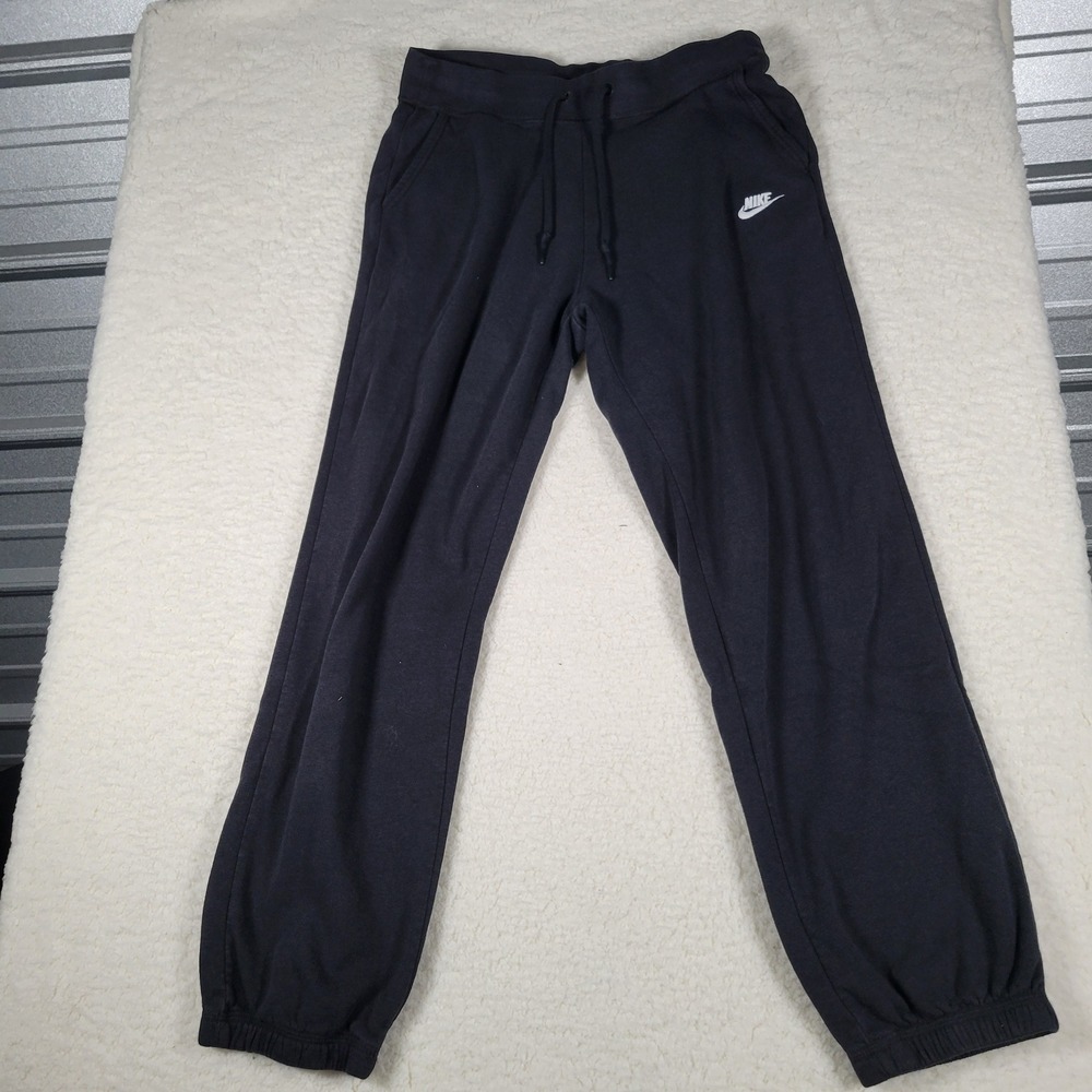 Nike Sweatpants Women Size M Black Joggers Drawstring Fleece Embroidered Logo